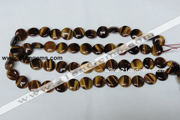 CTE176 15.5 inches 12mm flat round yellow tiger eye gemstone beads