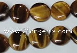 CTE177 15.5 inches 14mm flat round yellow tiger eye gemstone beads