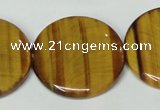 CTE178 15.5 inches 30mm flat round yellow tiger eye gemstone beads