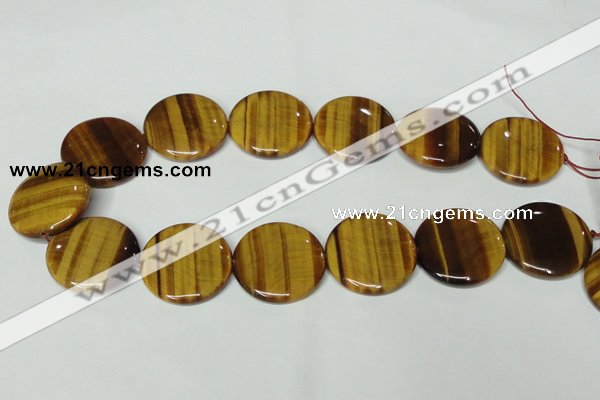 CTE178 15.5 inches 30mm flat round yellow tiger eye gemstone beads