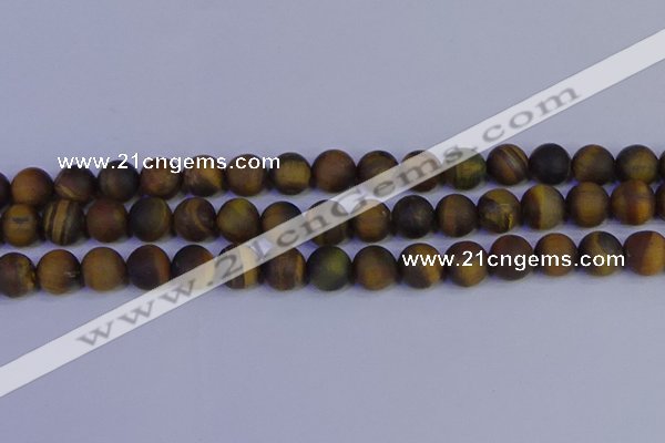 CTE1814 15.5 inches 12mm round matte yellow iron tiger beads