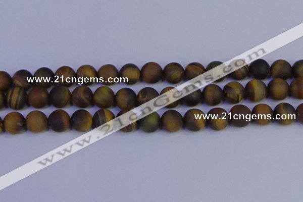 CTE1815 15.5 inches 14mm round matte yellow iron tiger beads