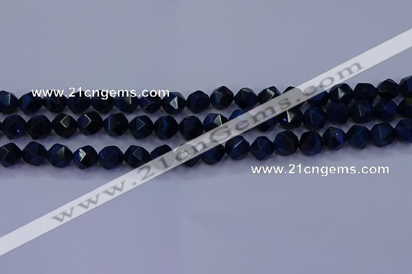 CTE1912 15.5 inches 8mm faceted nuggets blue tiger eye beads