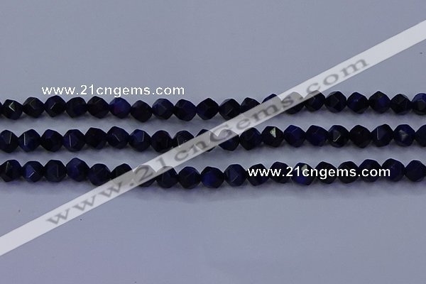 CTE1916 15.5 inches 6mm faceted nuggets blue tiger eye beads