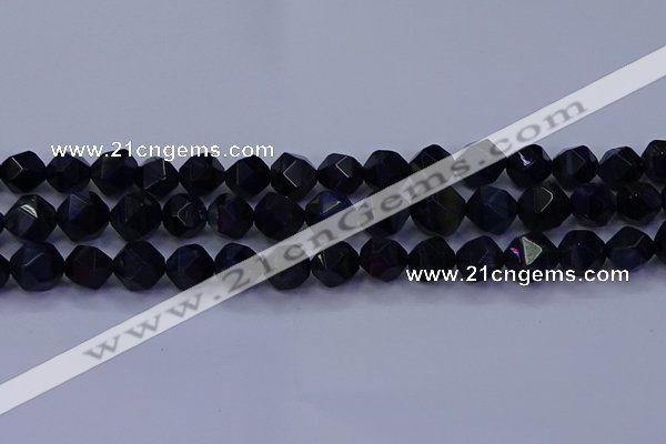 CTE1918 15.5 inches 10mm faceted nuggets blue tiger eye beads