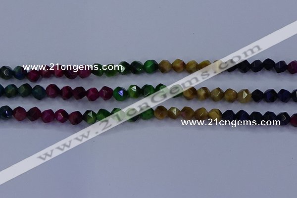 CTE1926 15.5 inches 6mm faceted nuggets colorful tiger eye beads