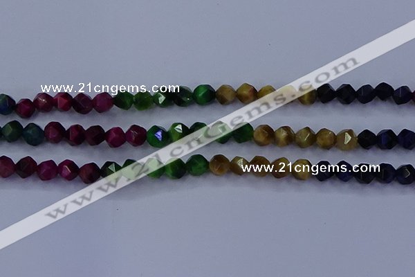 CTE1927 15.5 inches 8mm faceted nuggets colorful tiger eye beads