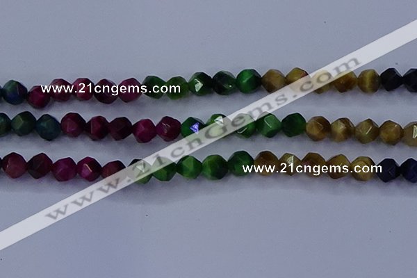 CTE1929 15.5 inches 12mm faceted nuggets colorful tiger eye beads