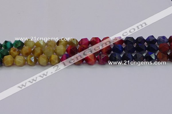 CTE1939 15.5 inches 12mm faceted nuggets mixed tiger eye beads