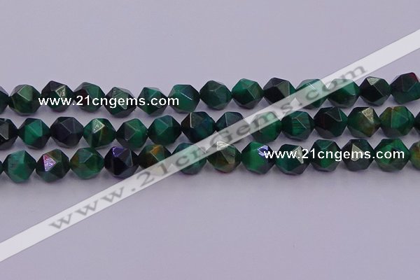 CTE1949 15.5 inches 12mm faceted nuggets green tiger eye beads