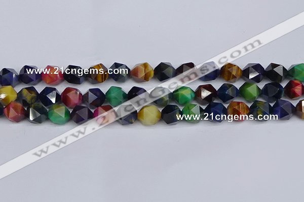 CTE1971 15.5 inches 10mm faceted nuggets mixed tiger eye beads