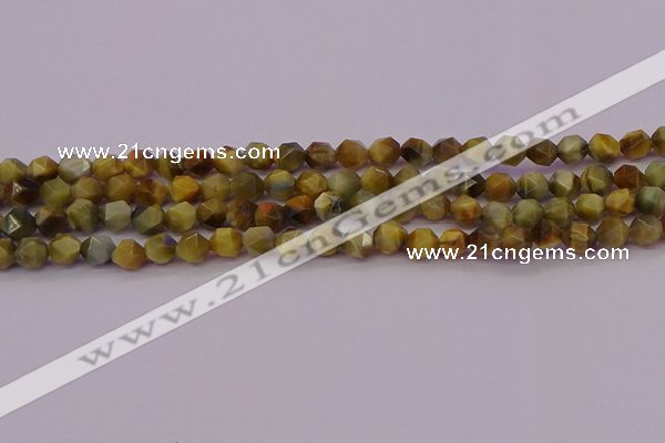 CTE1975 15.5 inches 6mm faceted nuggets golden & blue tiger eye beads