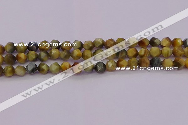 CTE1976 15.5 inches 8mm faceted nuggets golden & blue tiger eye beads