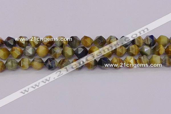 CTE1977 15.5 inches 10mm faceted nuggets golden & blue tiger eye beads