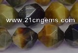 CTE1978 15.5 inches 12mm faceted nuggets golden & blue tiger eye beads