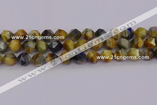 CTE1978 15.5 inches 12mm faceted nuggets golden & blue tiger eye beads