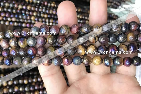 CTE2002 15.5 inches 8mm faceted round AB-color mixed tiger eye beads