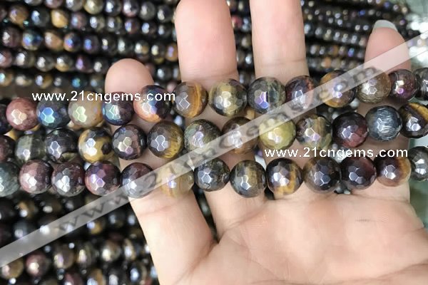 CTE2003 15.5 inches 10mm faceted round AB-color mixed tiger eye beads