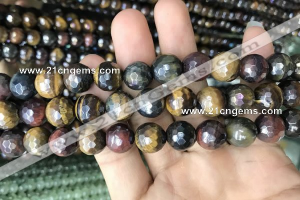 CTE2004 15.5 inches 12mm faceted round AB-color mixed tiger eye beads