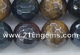 CTE2096 15.5 inches 12mm faceted round AB-color mixed tiger eye beads