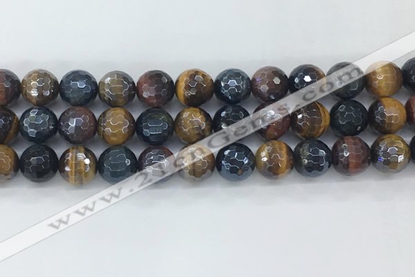 CTE2096 15.5 inches 12mm faceted round AB-color mixed tiger eye beads