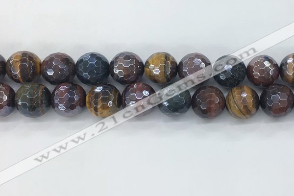 CTE2099 15.5 inches 18mm faceted round AB-color mixed tiger eye beads