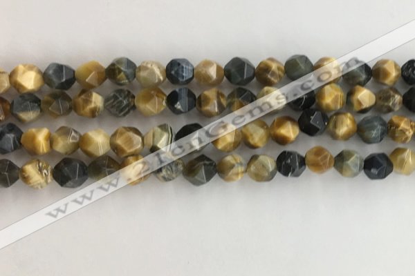 CTE2125 15.5 inches 6mm faceted nuggets golden & blue tiger eye beads
