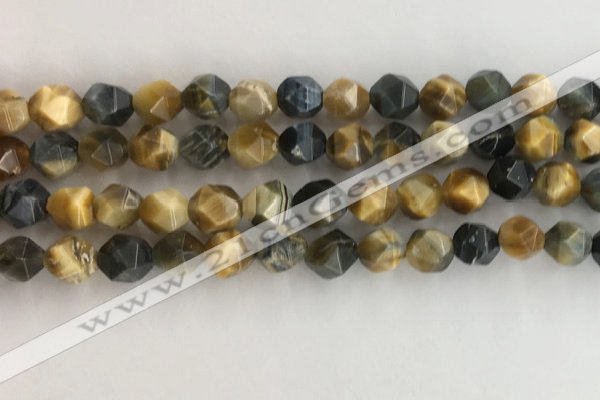 CTE2126 15.5 inches 8mm faceted nuggets golden & blue tiger eye beads