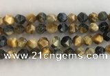 CTE2128 15.5 inches 12mm faceted nuggets golden & blue tiger eye beads