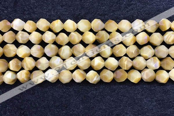 CTE2137 15.5 inches 10mm faceted nuggets golden tiger eye beads