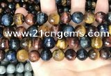 CTE2229 15.5 inches 12mm faceted round colorful tiger eye beads