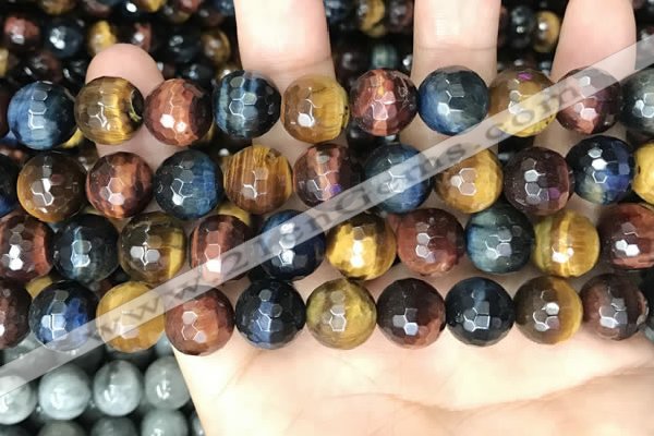 CTE2229 15.5 inches 12mm faceted round colorful tiger eye beads