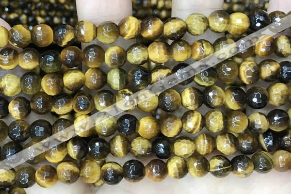 CTE2232 15.5 inches 6mm faceted round yellow tiger eye beads