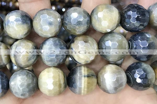 CTE2264 15 inches 14mm faceted round AB-color golden & blue tiger eye beads