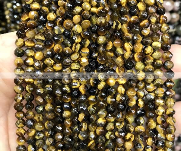 CTE2462 15 inches 4mm faceted round yellow tiger eye beads wholesale