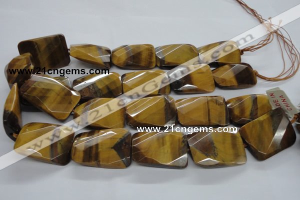 CTE320 25*35mm twisted & faceted rectangle yellow tiger eye beads