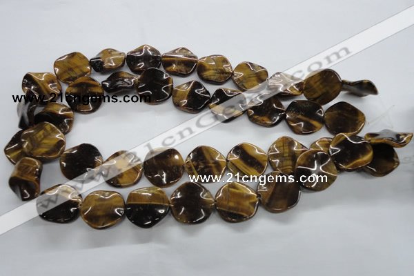 CTE323 15.5 inches 20mm wavy coin yellow tiger eye gemstone beads