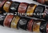 CTE408 15.5 inches 7*12mm faceted tyre red & yellow tiger eye beads