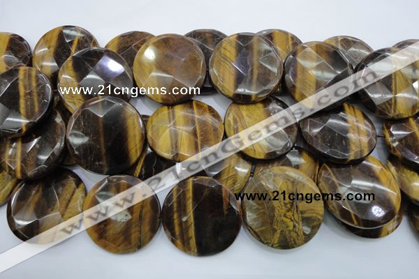 CTE410 15.5 inches 40mm faceted coin yellow tiger eye beads