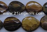 CTE435 15.5 inches 17*20mm faceted flat teardrop yellow tiger eye beads