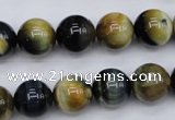 CTE554 15.5 inches 12mm round golden & blue tiger eye beads