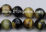 CTE555 15.5 inches 14mm round golden & blue tiger eye beads