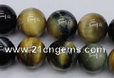 CTE556 15.5 inches 16mm round golden & blue tiger eye beads