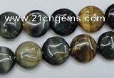 CTE561 15.5 inches 12mm flat round golden & blue tiger eye beads