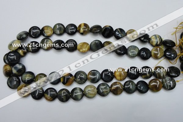 CTE561 15.5 inches 12mm flat round golden & blue tiger eye beads