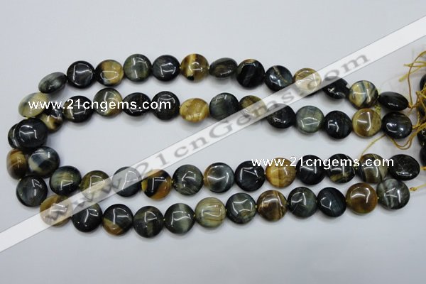 CTE562 15.5 inches 14mm flat round golden & blue tiger eye beads