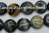 CTE563 15.5 inches 16mm flat round golden & blue tiger eye beads