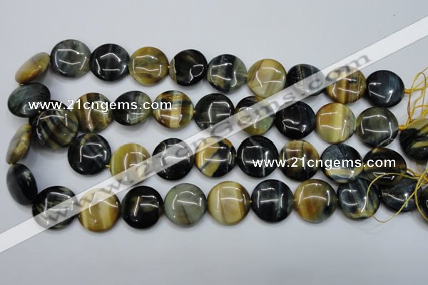 CTE564 15.5 inches 18mm flat round golden & blue tiger eye beads