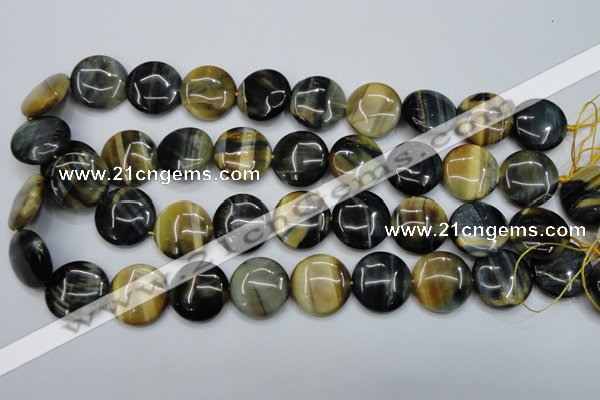 CTE565 15.5 inches 20mm flat round golden & blue tiger eye beads