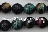 CTE585 15.5 inches 14mm faceted round colorful tiger eye beads